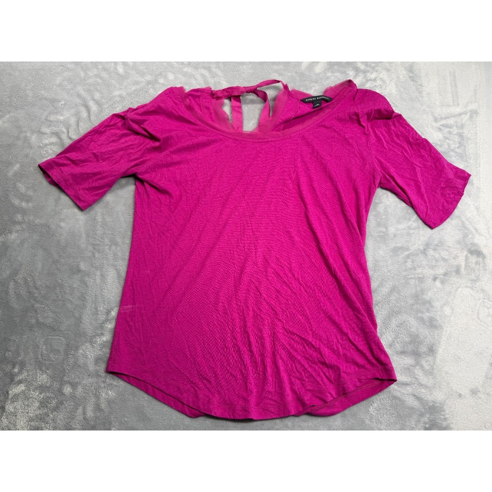 Banana Republic Blouse Top Women Medium Pink Cotton Short Sleeve Tie Back Detail